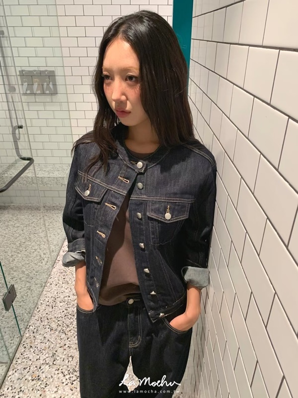 無領銀釦牛仔外套